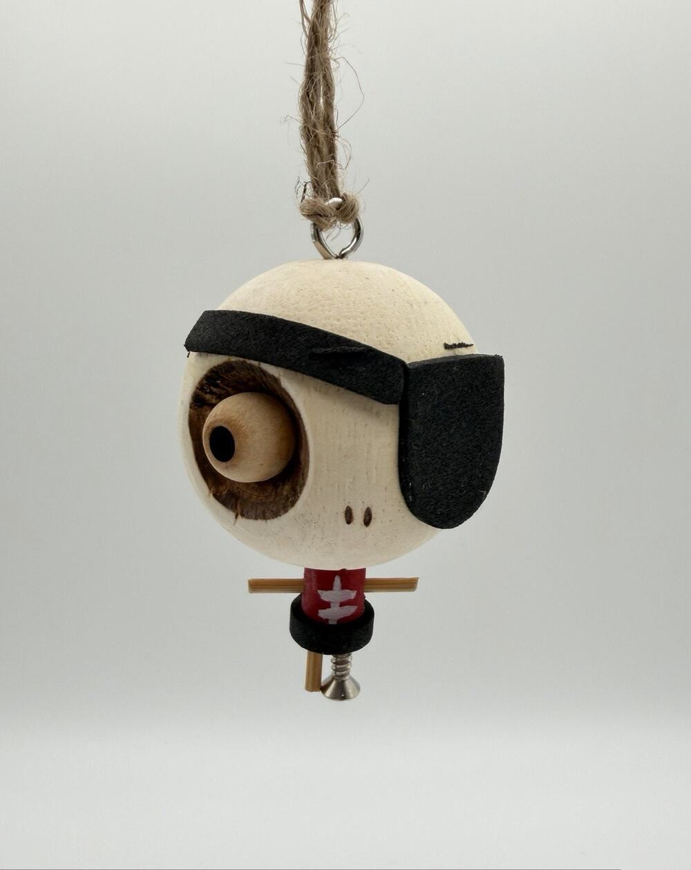 Pier 1 Imports Crazy Head Wooden Ornament 4” Peg Leg Pirate Halloween Decor